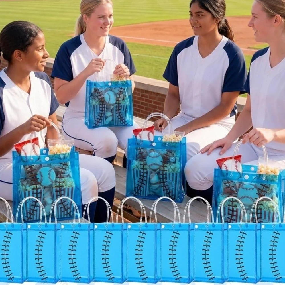 Baseball Gift Bags 12pc Blue PVC Snap Closure Sports Party Favor Tote NWOT